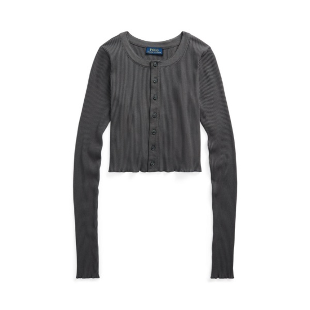 Polo Ralph Lauren Ribbed Button-Front Cropped Top - Charcoal Grey